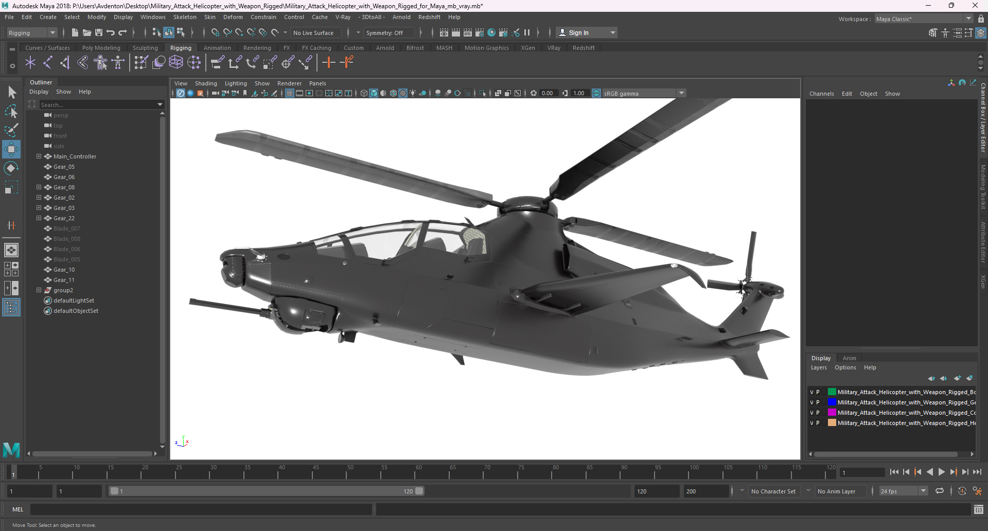 Military Attack Helicopter with Weapon Rigged for Maya 3D model