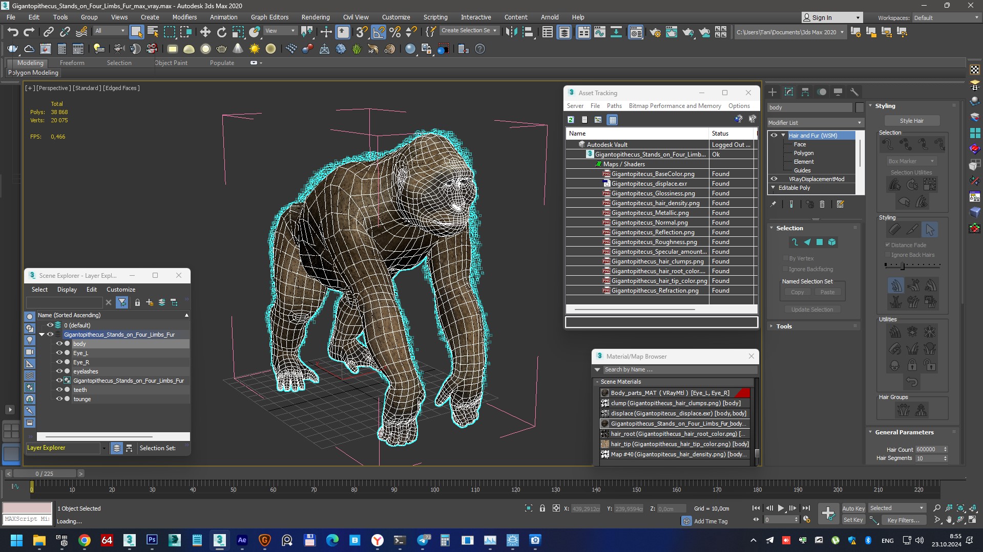 3D model Gigantopithecus Stands on Four Limbs Fur