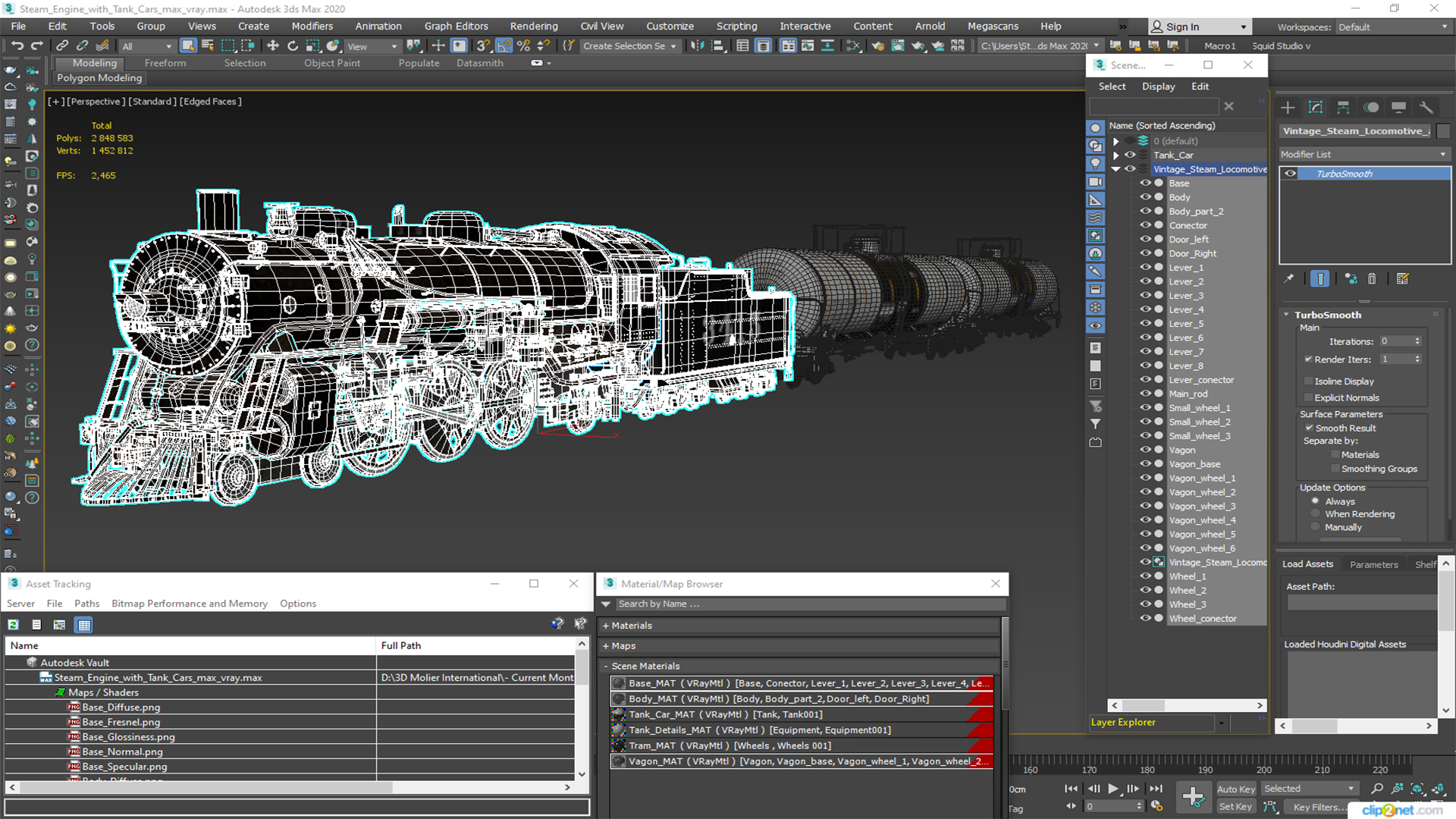 Steam Engine with Tank Cars 3D