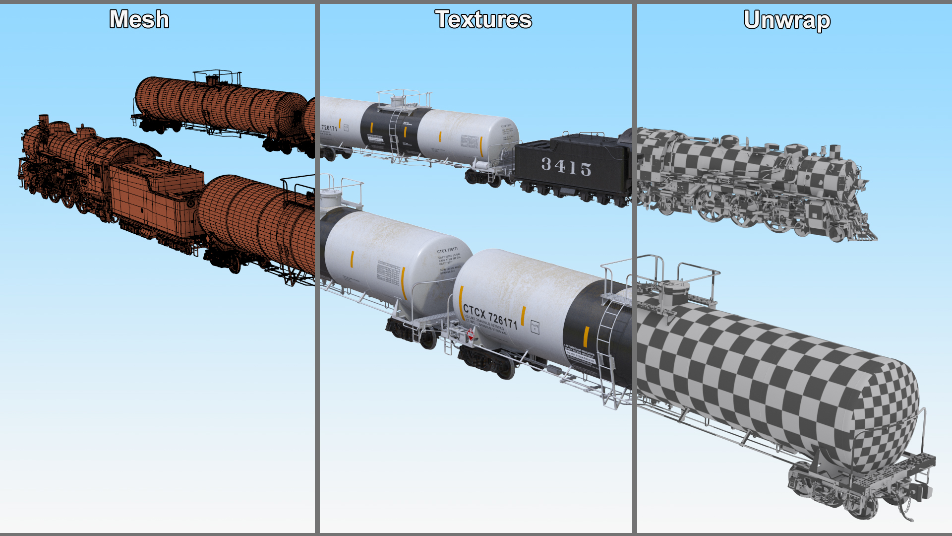 Steam Engine with Tank Cars 3D