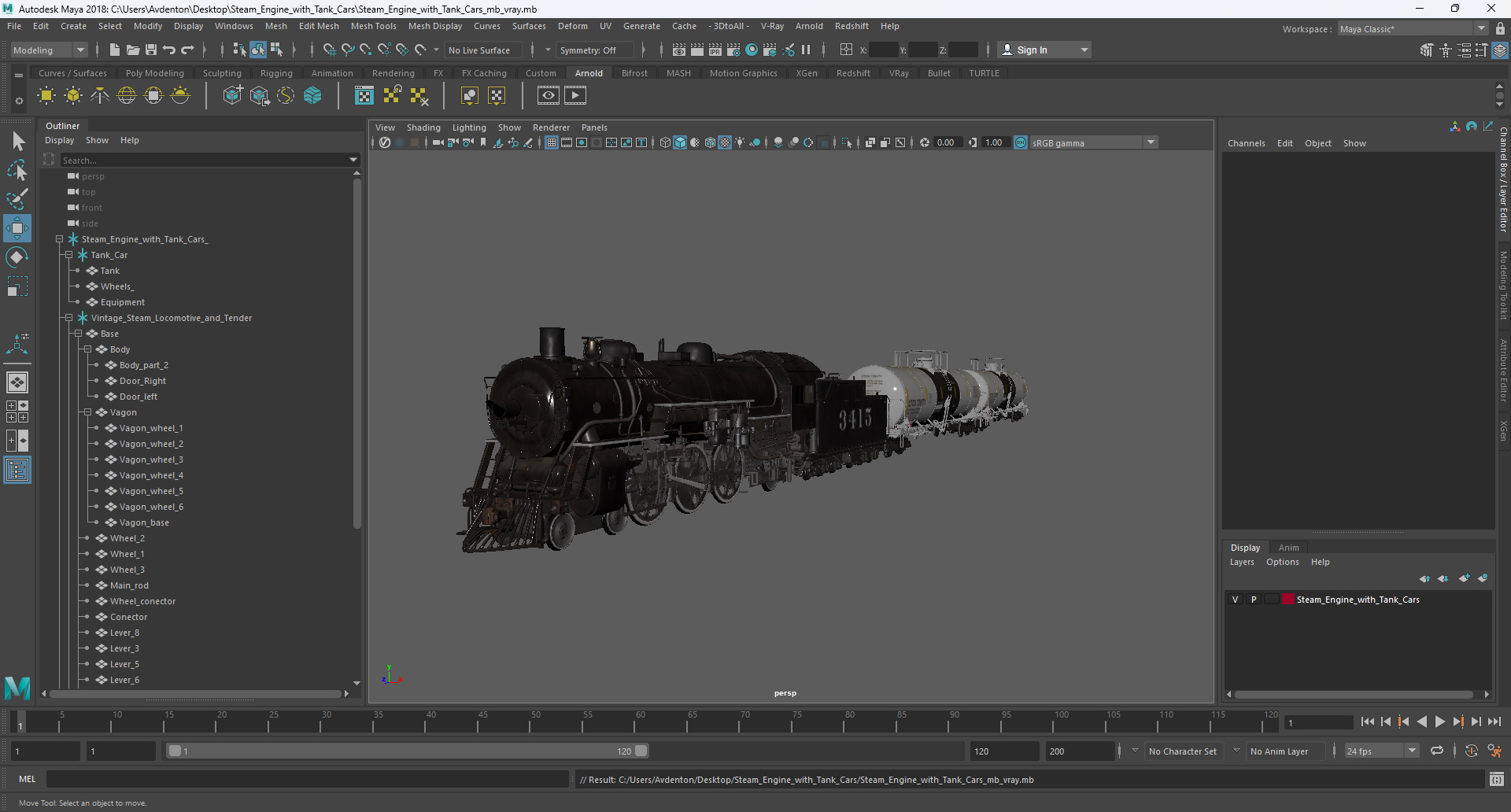 Steam Engine with Tank Cars 3D