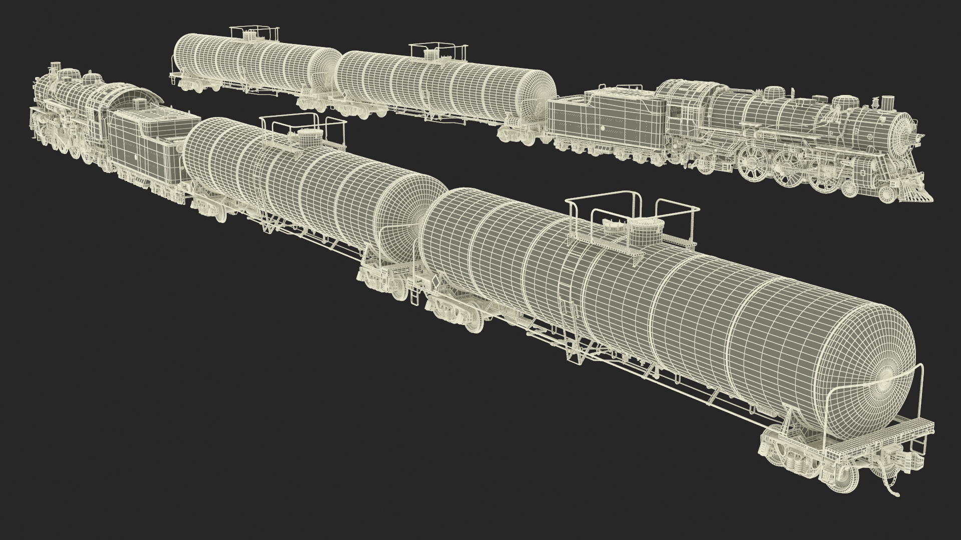 Steam Engine with Tank Cars 3D