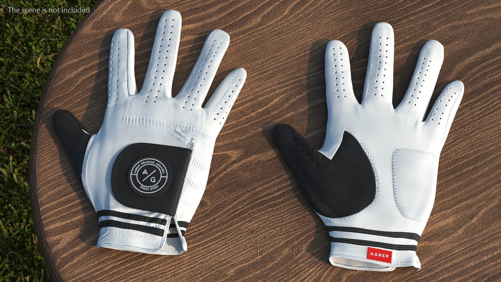 Asher Premium Golf Gloves White Lying 3D