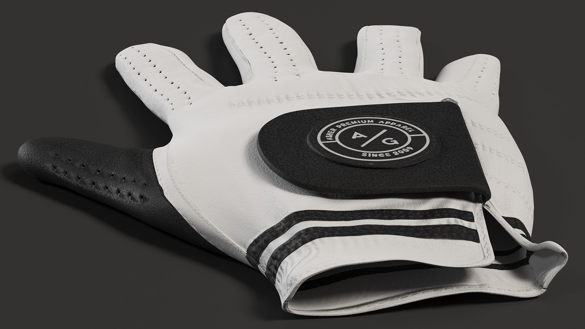 Asher Premium Golf Gloves White Lying 3D