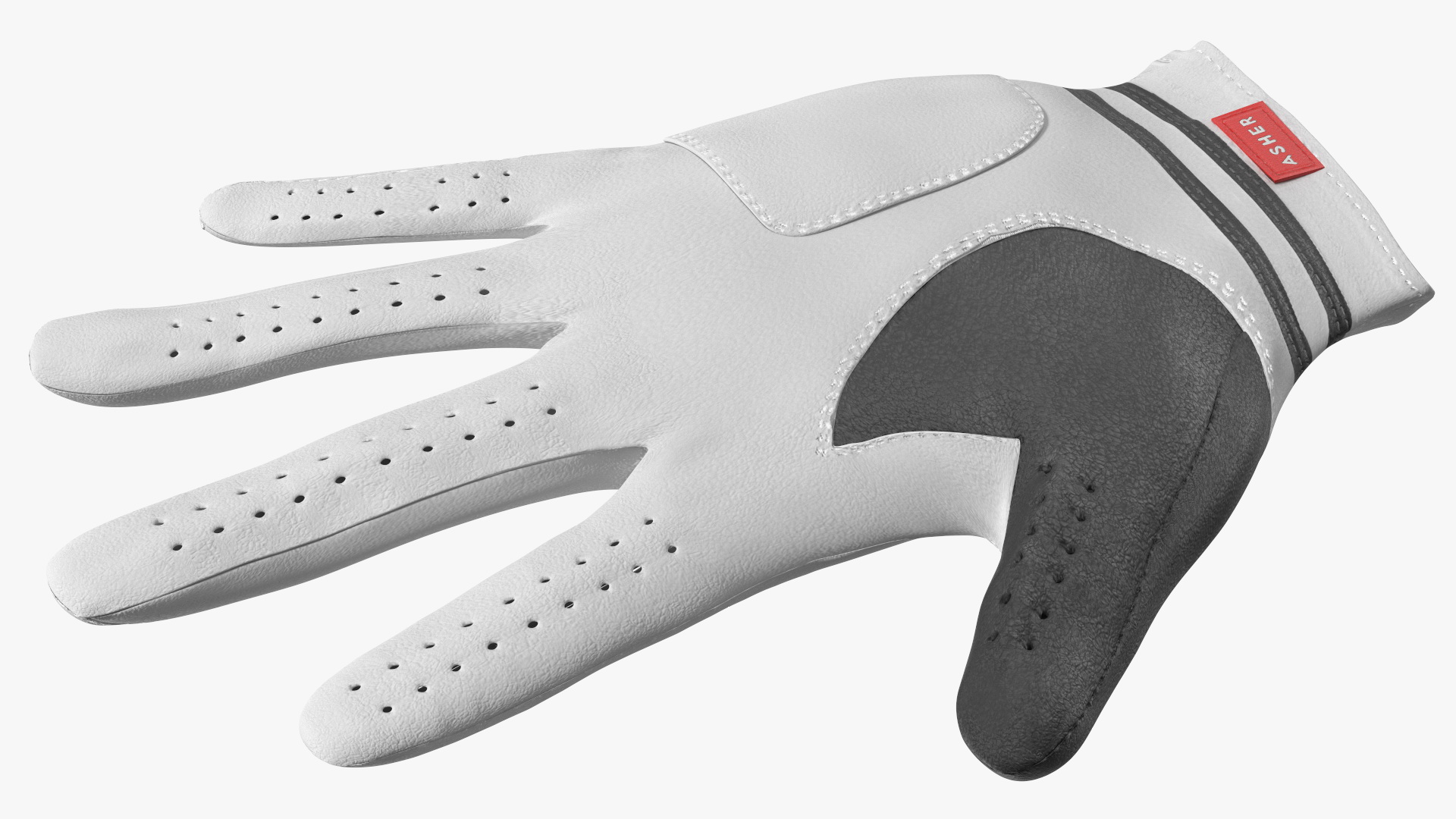 Asher Premium Golf Gloves White Lying 3D