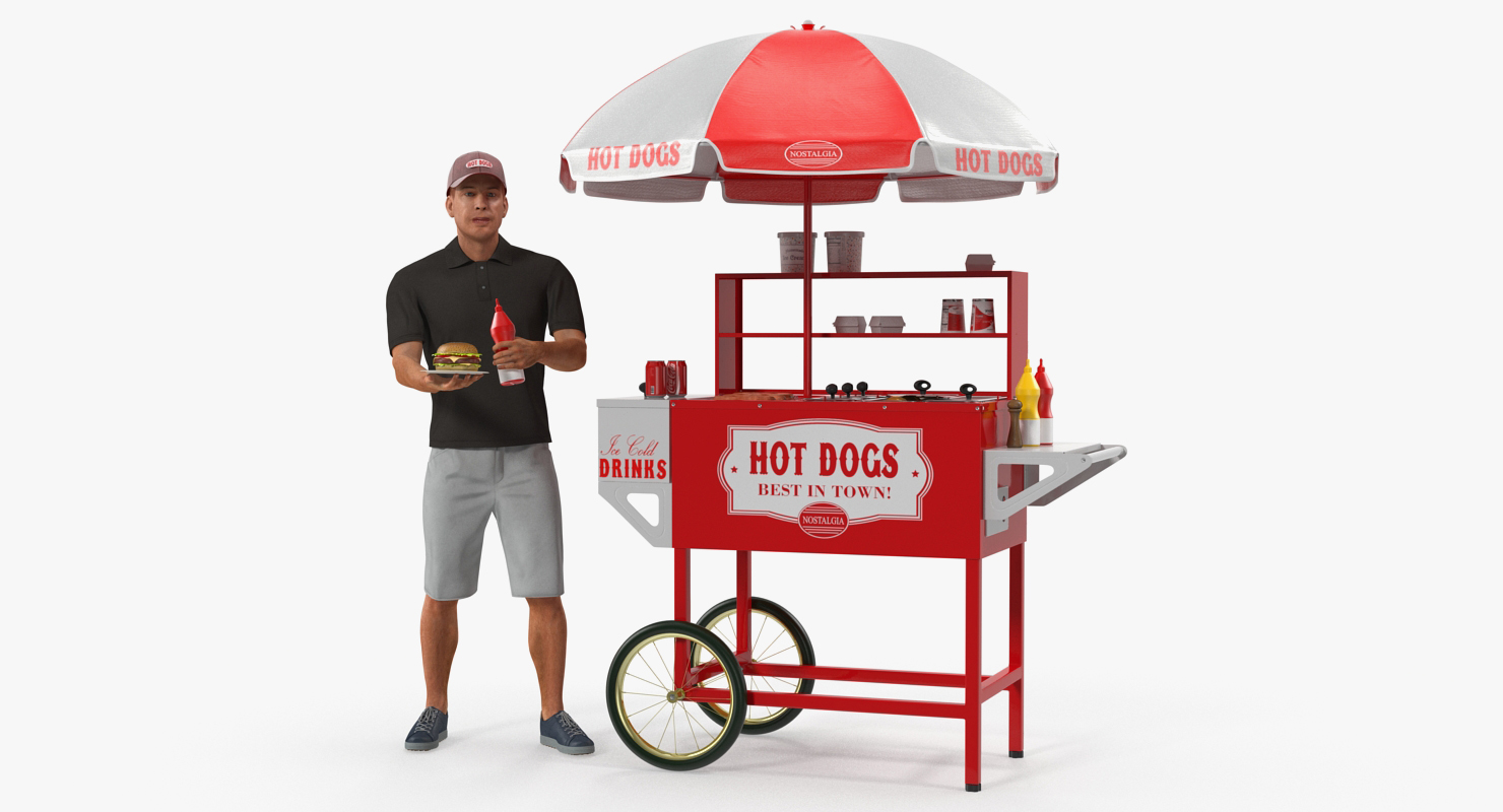 3D Hot Dog Cart with Vendor Rigged