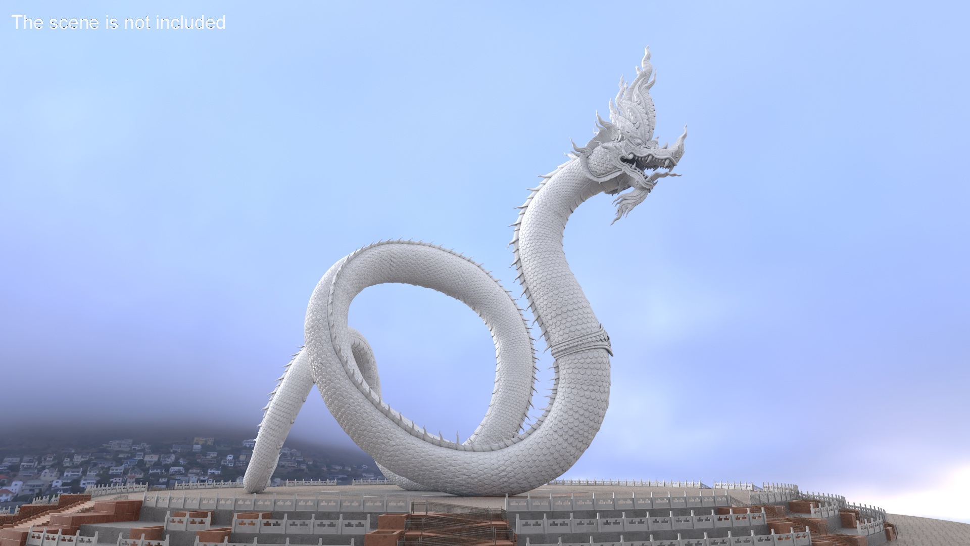 Serpent Naga Dragon White Statue 3D