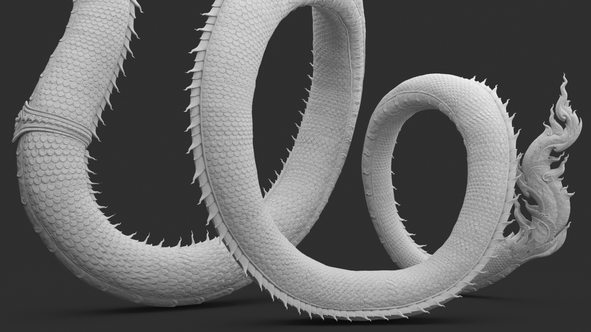 Serpent Naga Dragon White Statue 3D