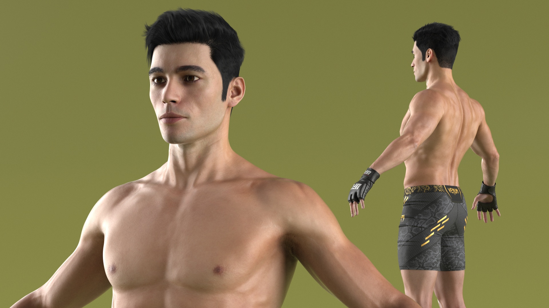 3D UFC MMA Fighter Character A-Pose Fur