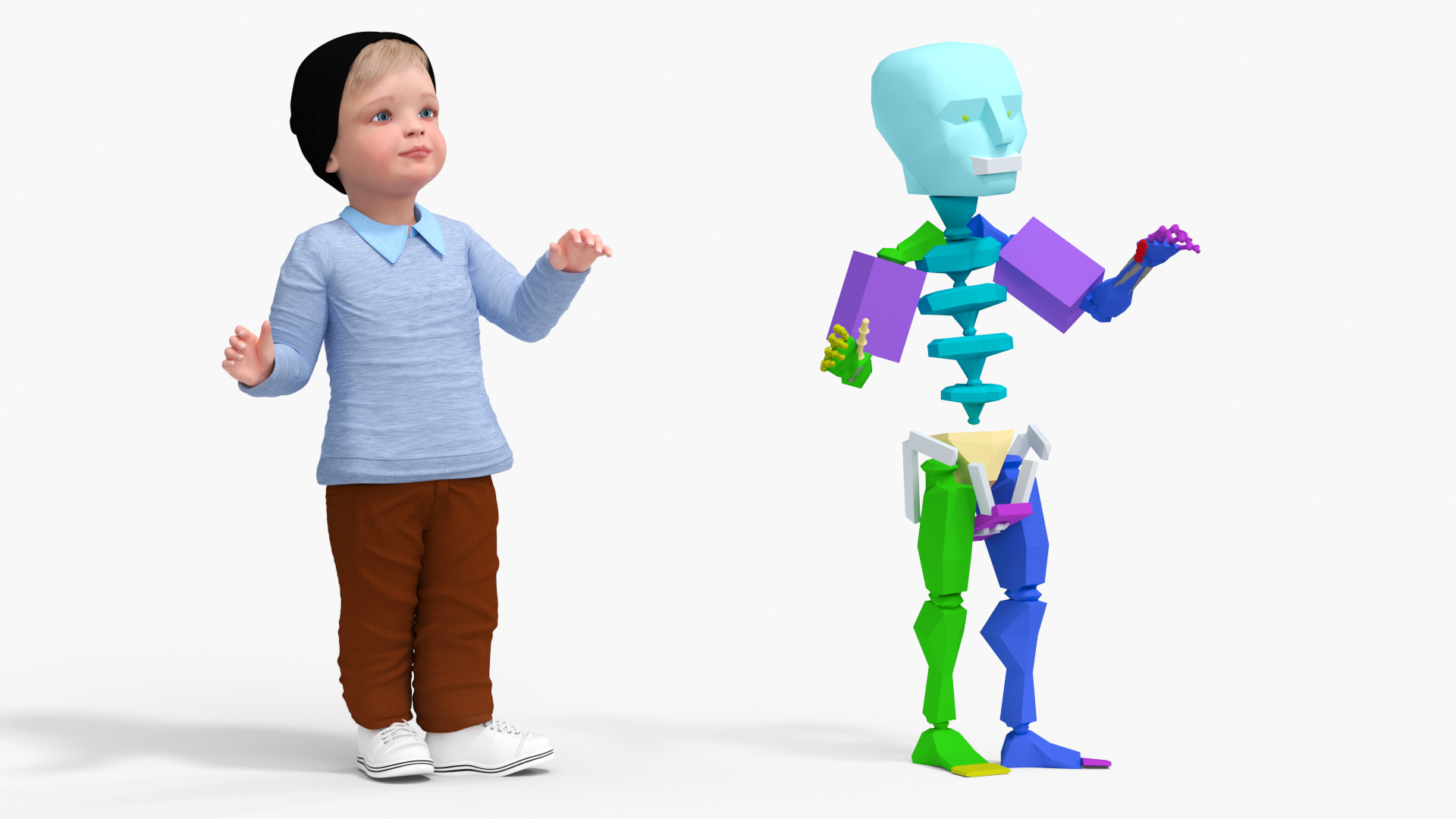 Child in Fall Clothes Rigged for Maya 3D