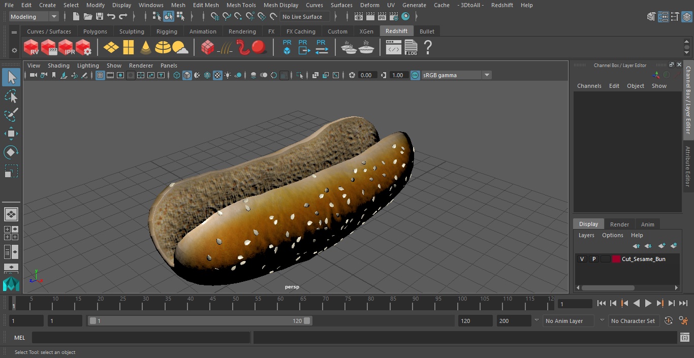 Cut Sesame Bun 3D model