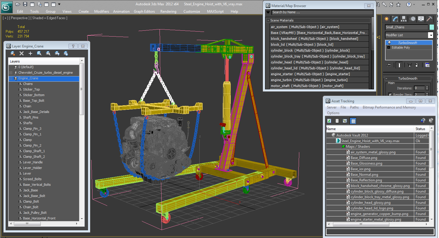 3D Steel Engine Hoist with V6