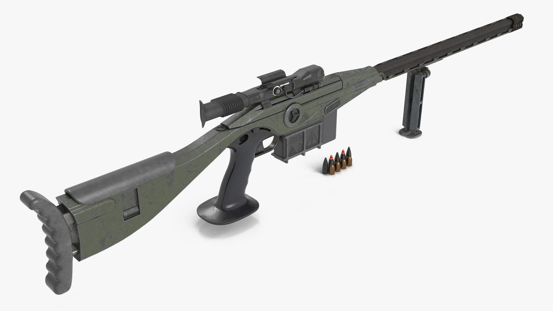 3D Futuristic Sniper Rifle with Bullets