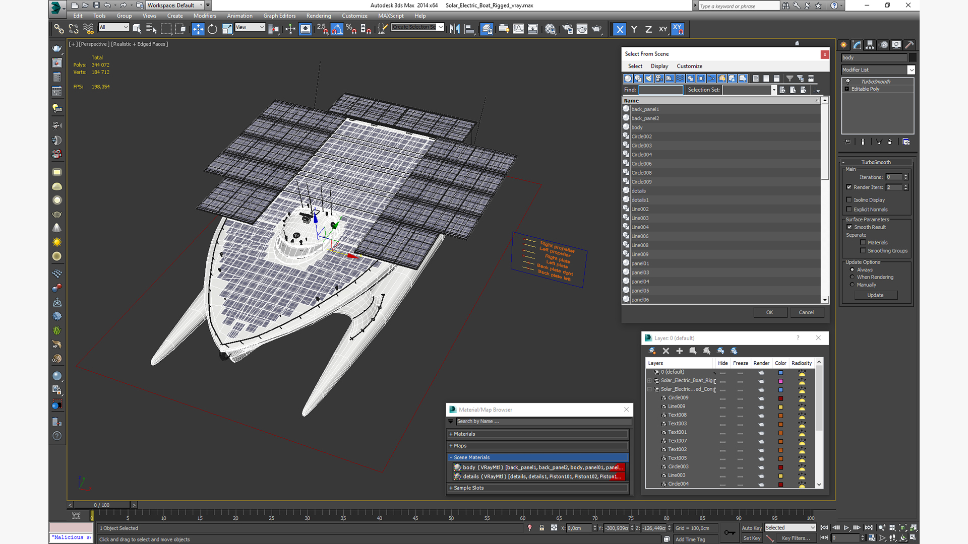 3D Solar Electric Boat Rigged