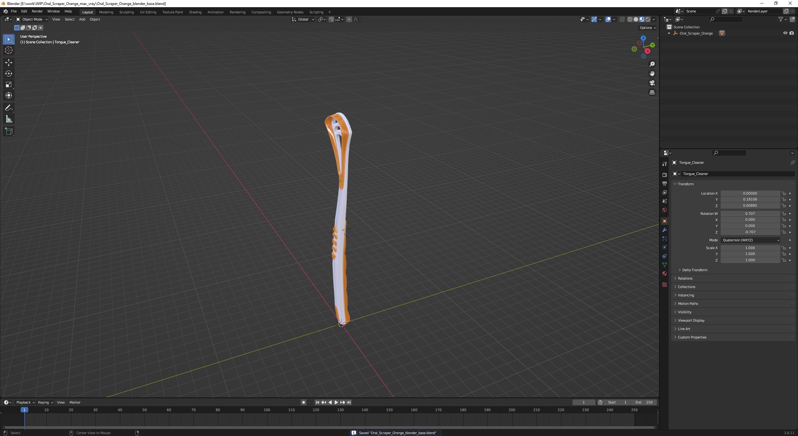 Oral Scraper Orange 3D model