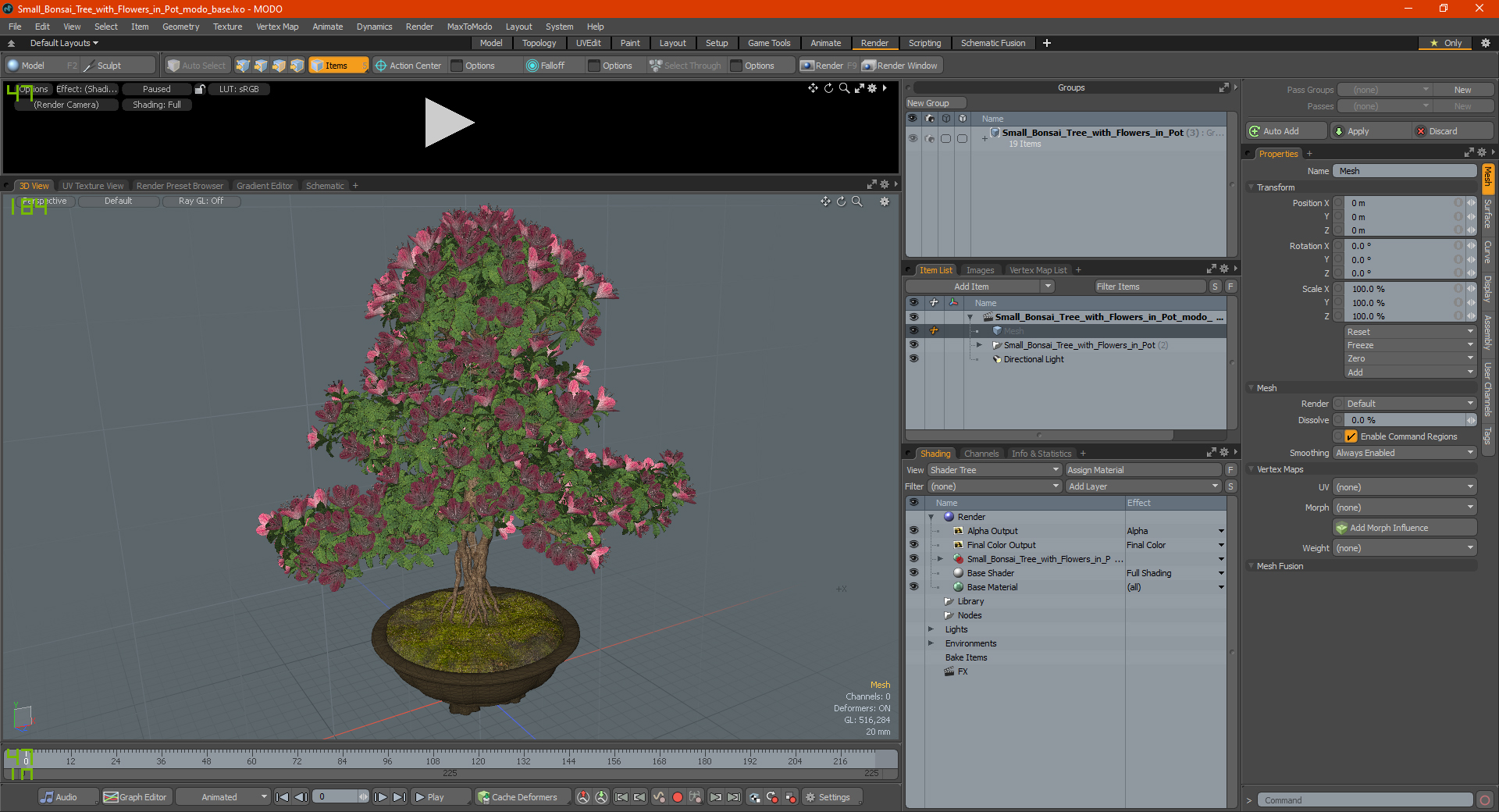 Small Bonsai Tree with Flowers in Pot 3D