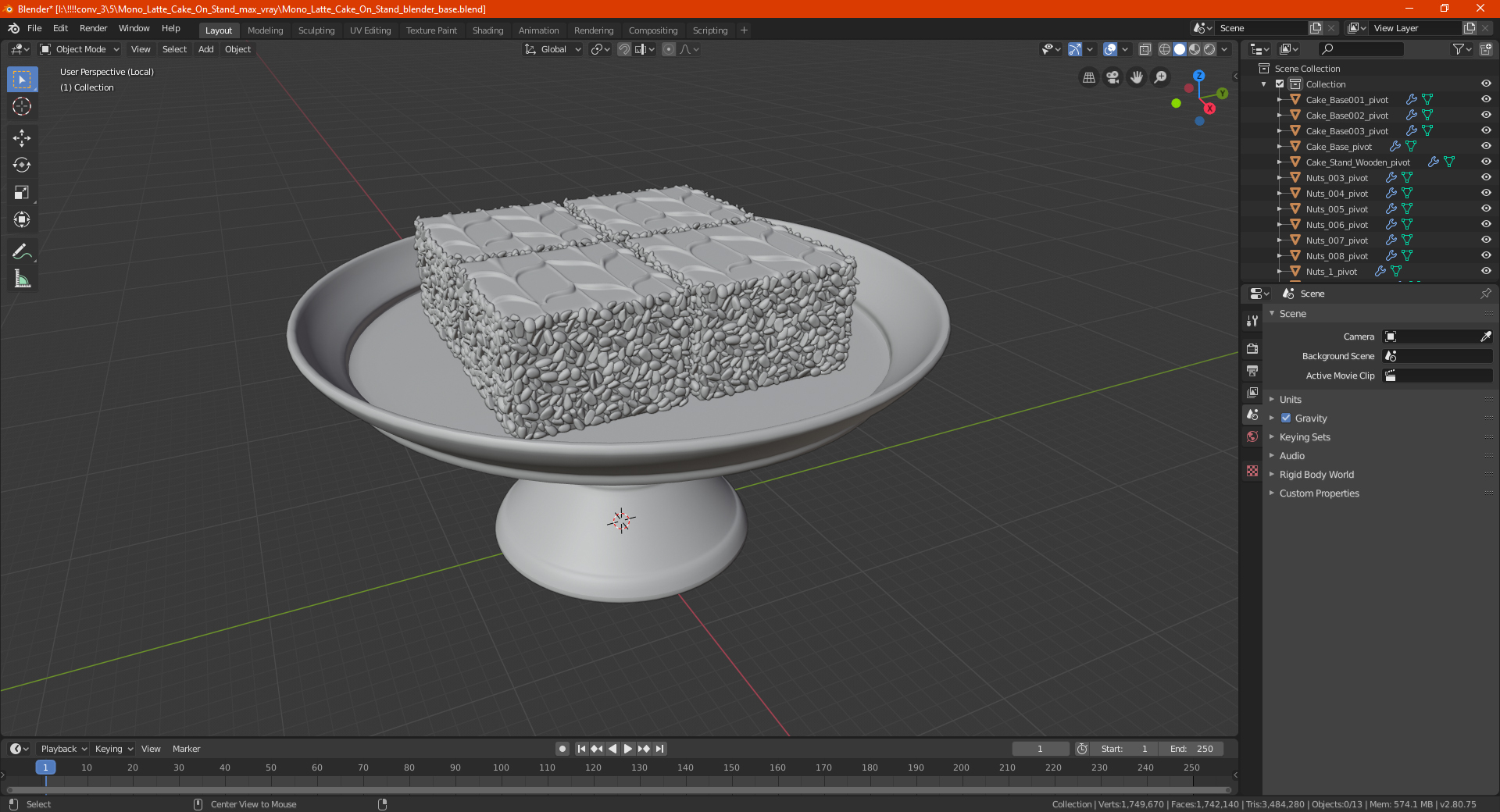 Mono Latte Cake On Stand 3D model