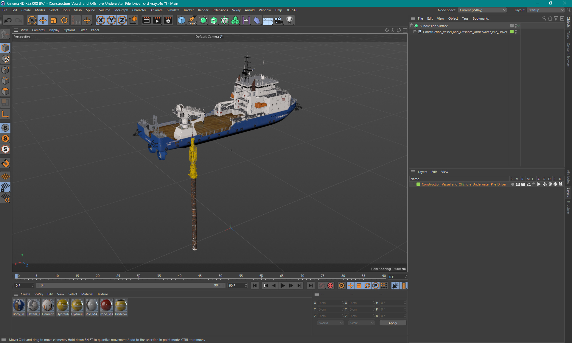 3D model Construction Vessel and Offshore Underwater Pile Driver