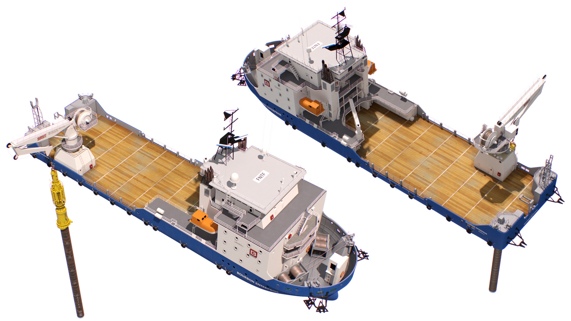 3D model Construction Vessel and Offshore Underwater Pile Driver