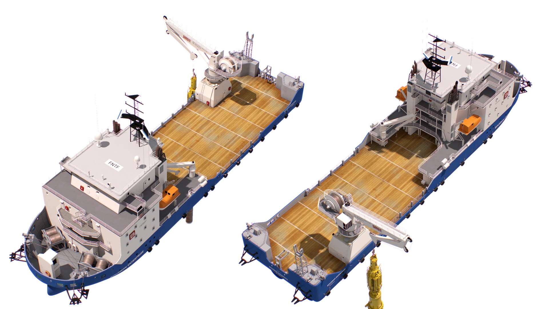 3D model Construction Vessel and Offshore Underwater Pile Driver