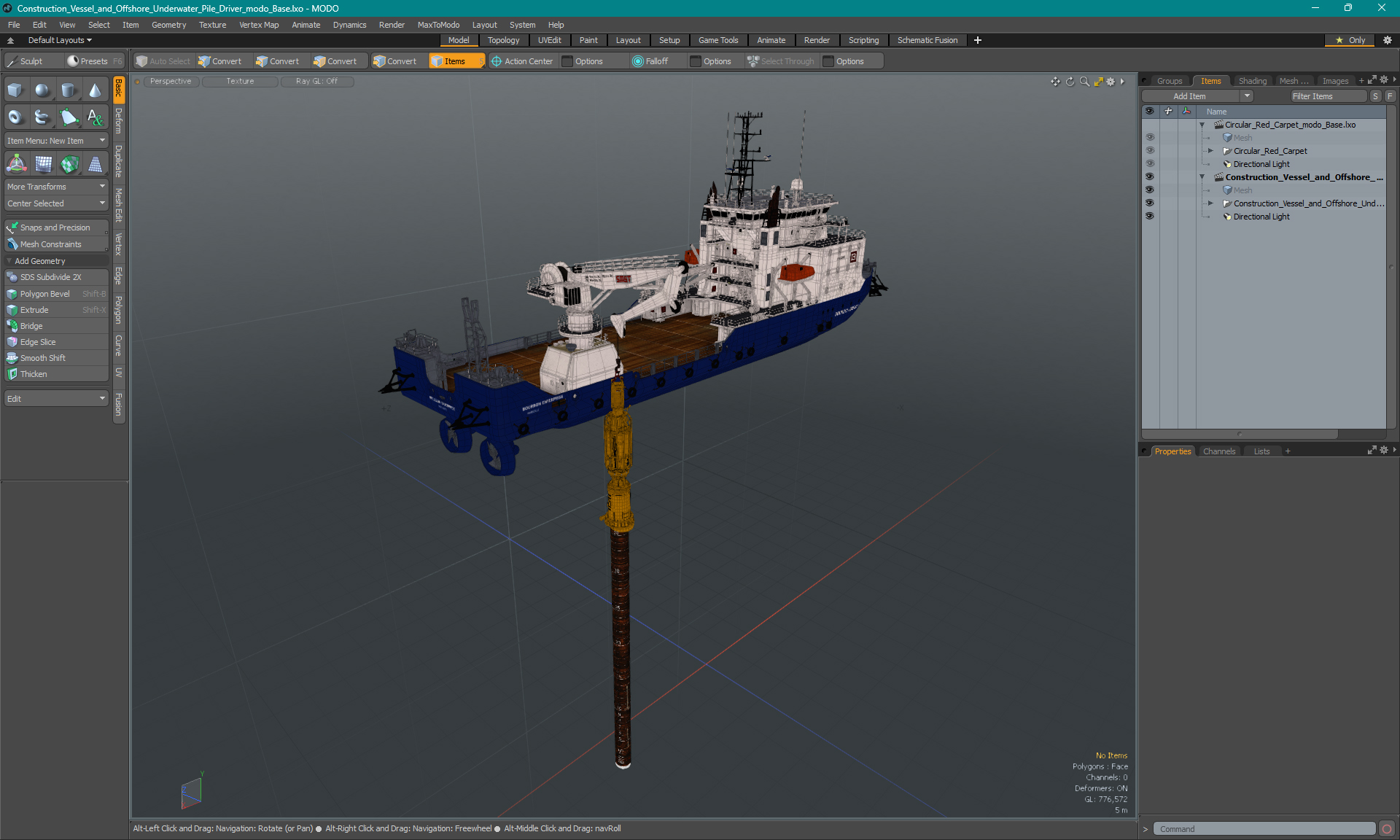 3D model Construction Vessel and Offshore Underwater Pile Driver