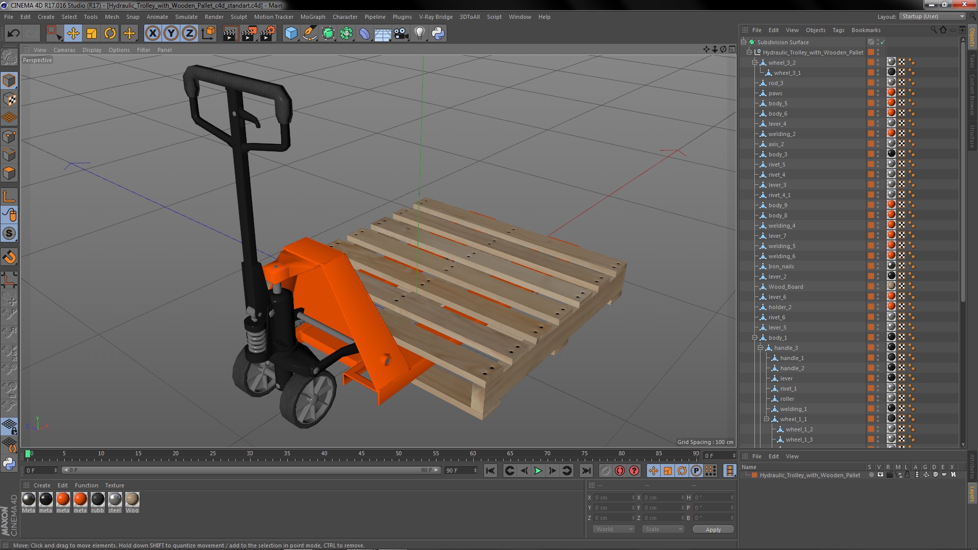 3D Hydraulic Trolley with Wooden Pallet