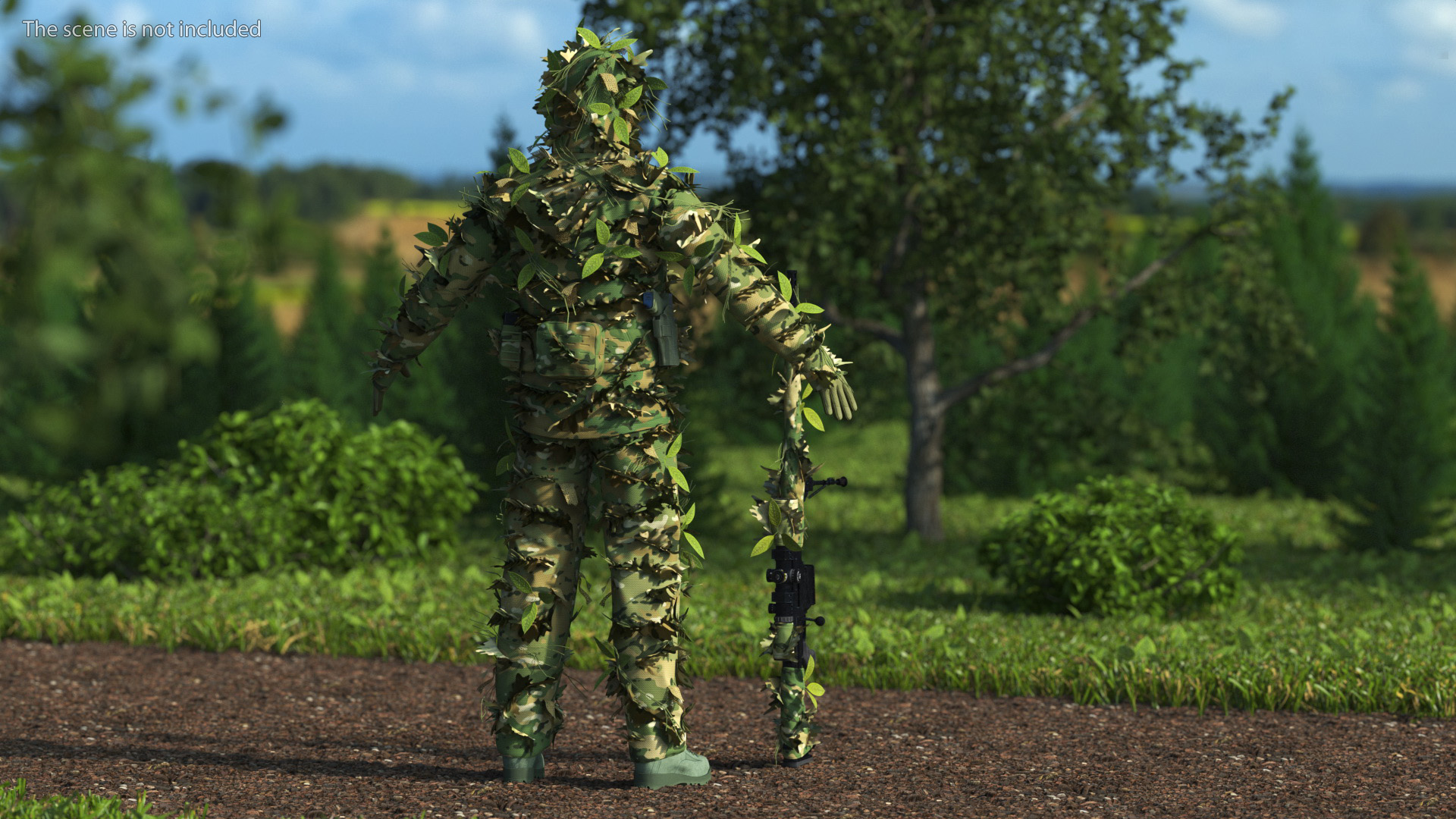 Sniper in Leaf Ghillie Suit T-pose 3D model