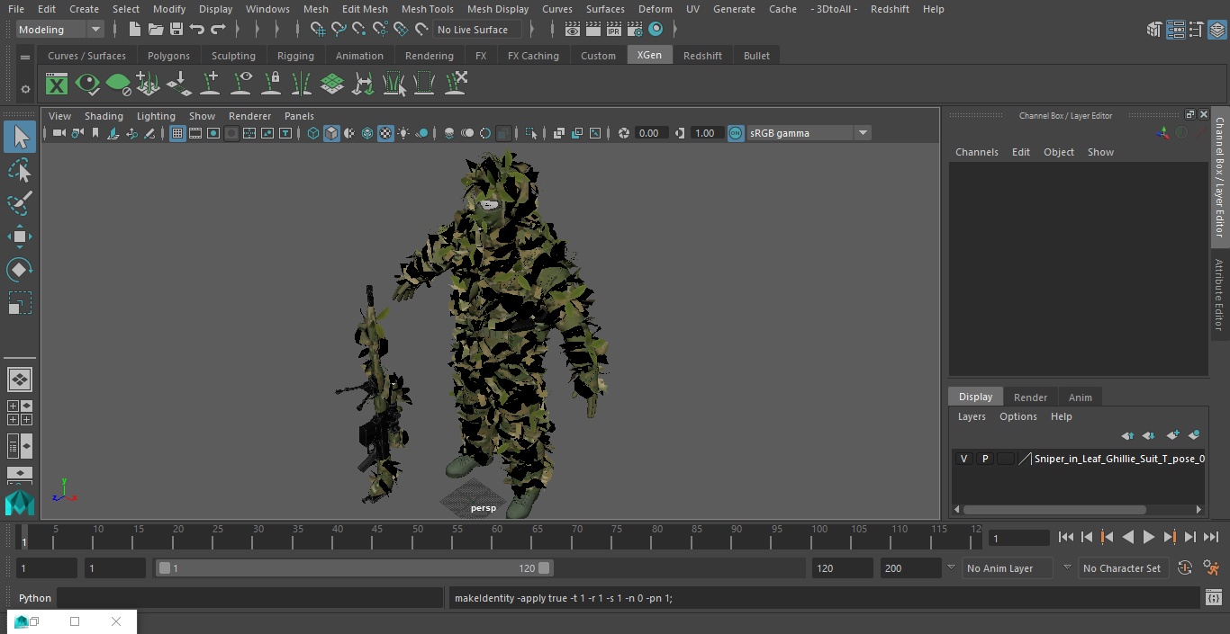 Sniper in Leaf Ghillie Suit T-pose 3D model