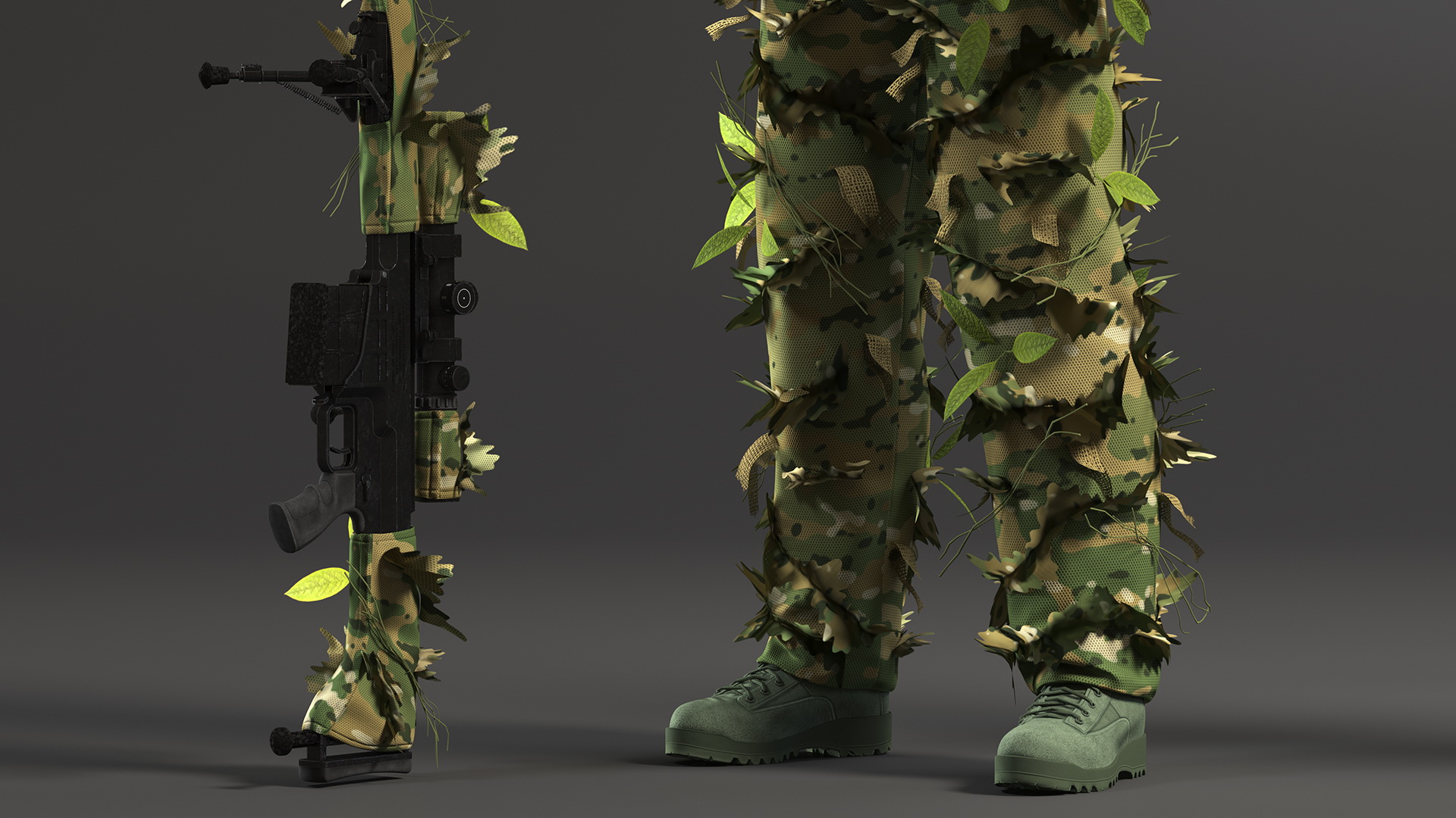 Sniper in Leaf Ghillie Suit T-pose 3D model