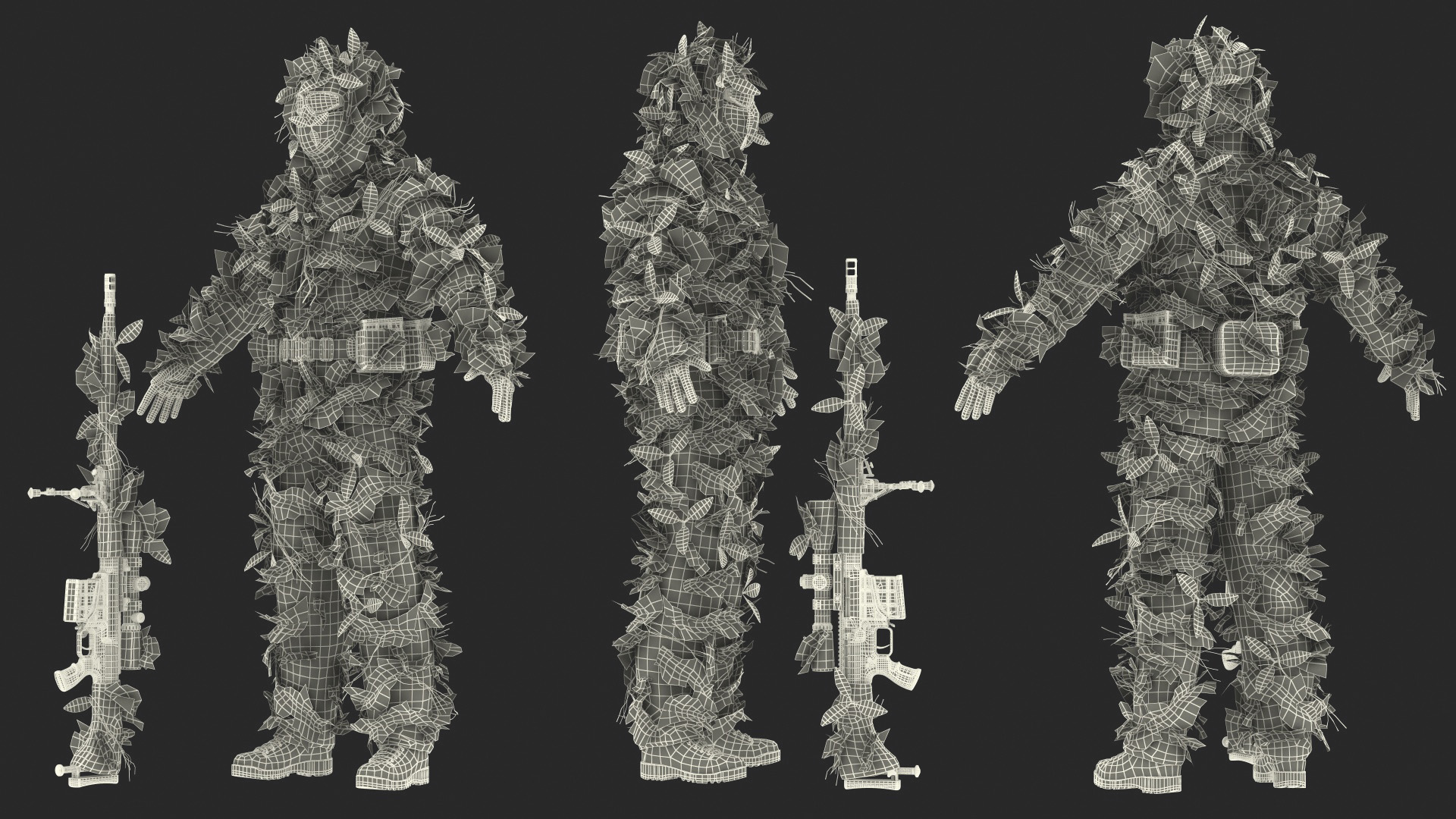 Sniper in Leaf Ghillie Suit T-pose 3D model