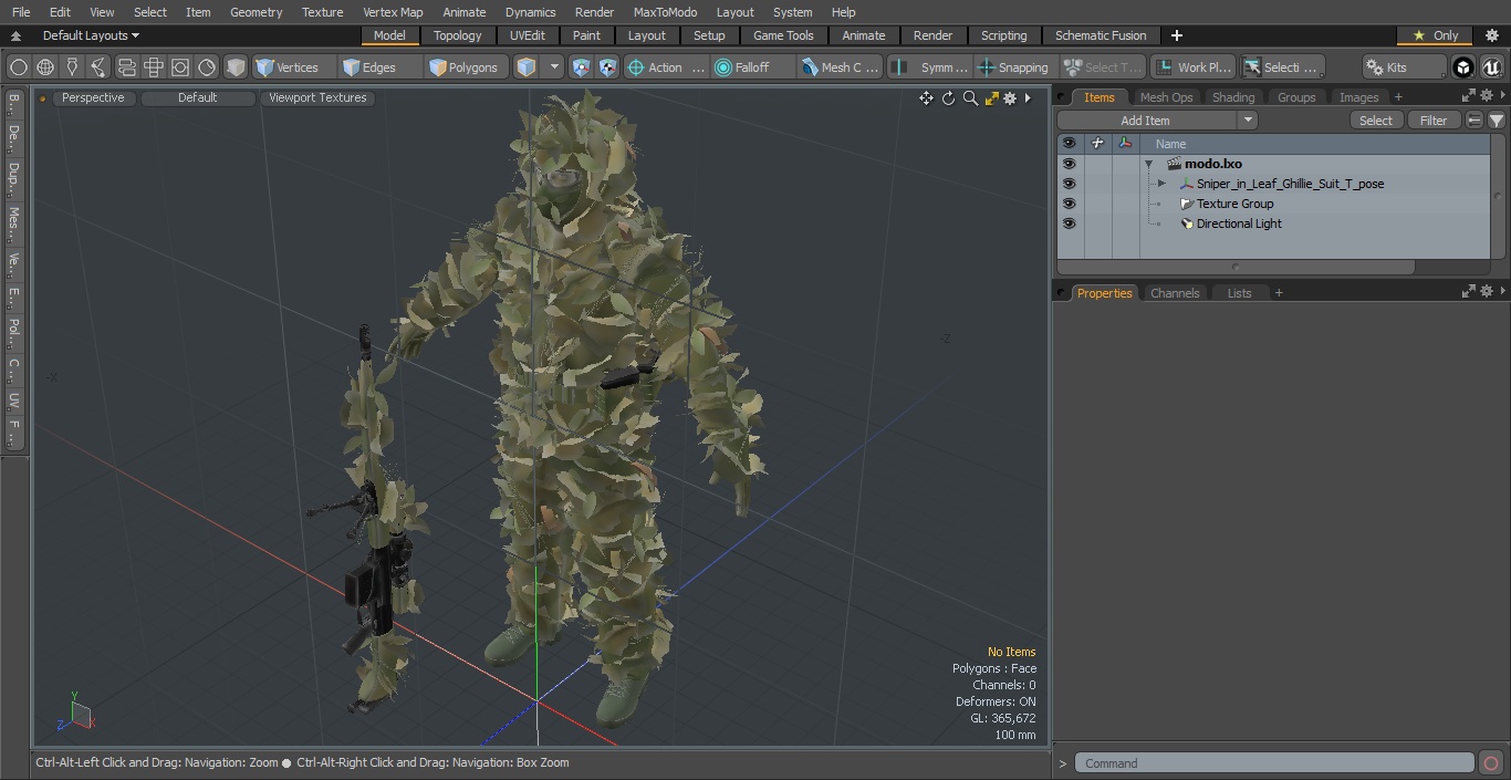 Sniper in Leaf Ghillie Suit T-pose 3D model