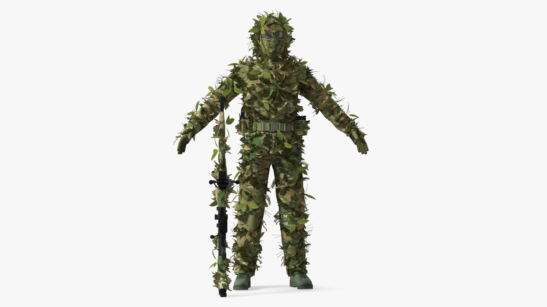 Sniper in Leaf Ghillie Suit T-pose 3D model