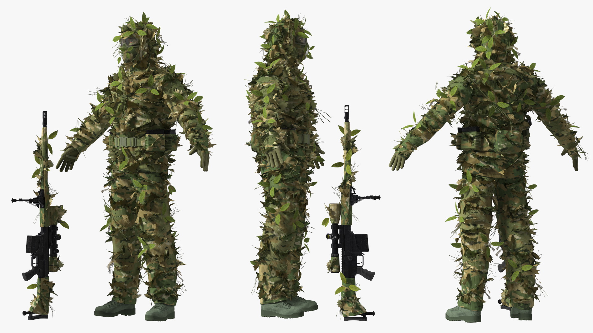 Sniper in Leaf Ghillie Suit T-pose 3D model