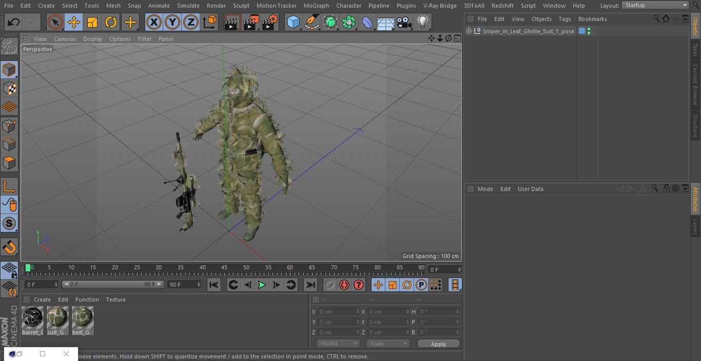 Sniper in Leaf Ghillie Suit T-pose 3D model