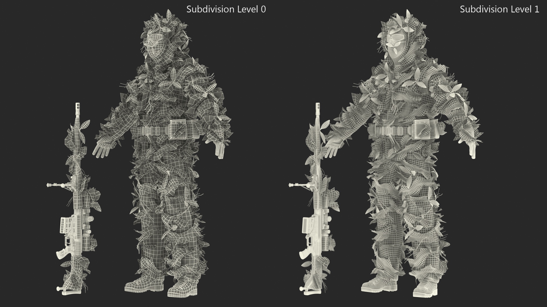 Sniper in Leaf Ghillie Suit T-pose 3D model