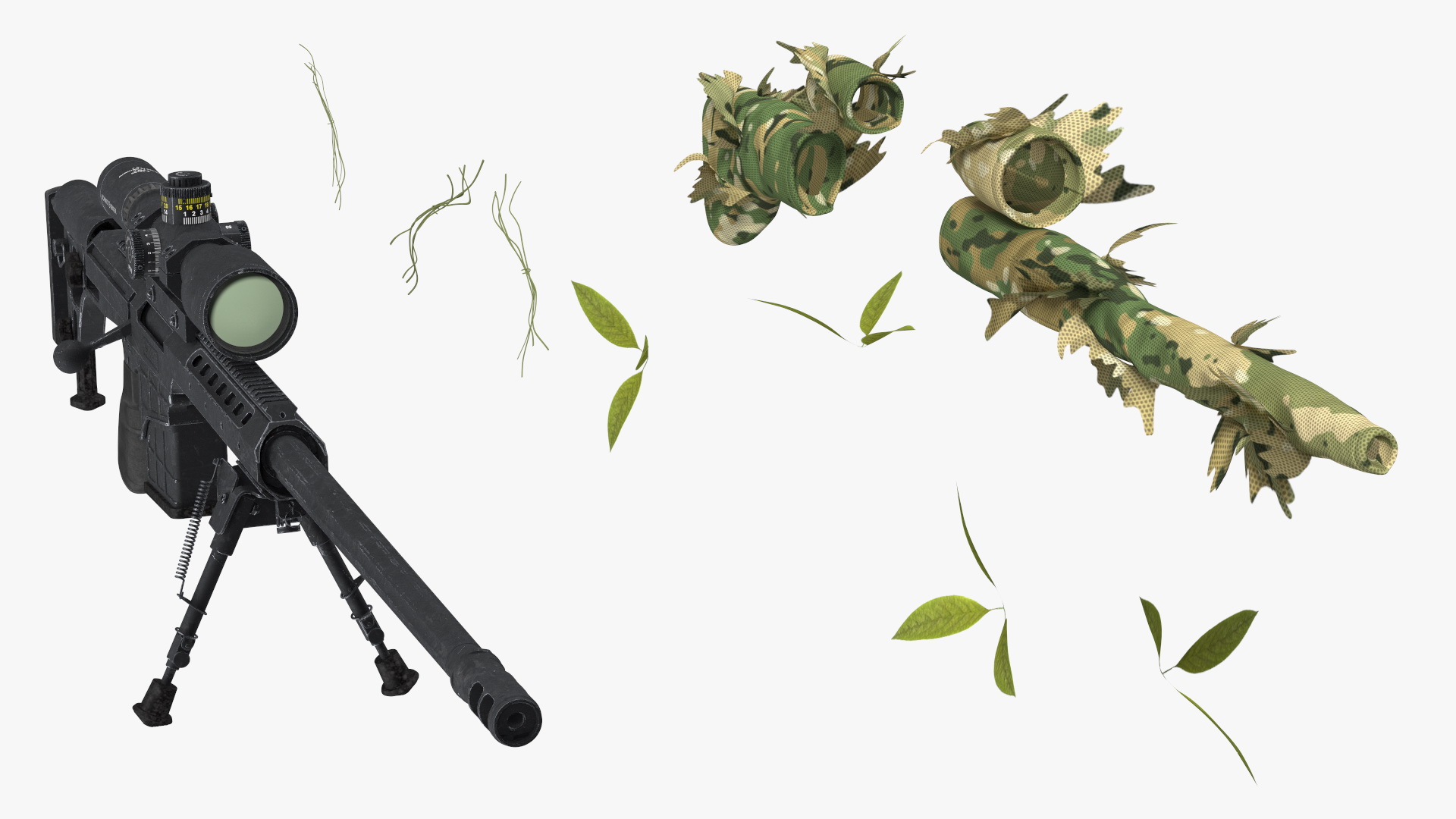 Sniper in Leaf Ghillie Suit T-pose 3D model