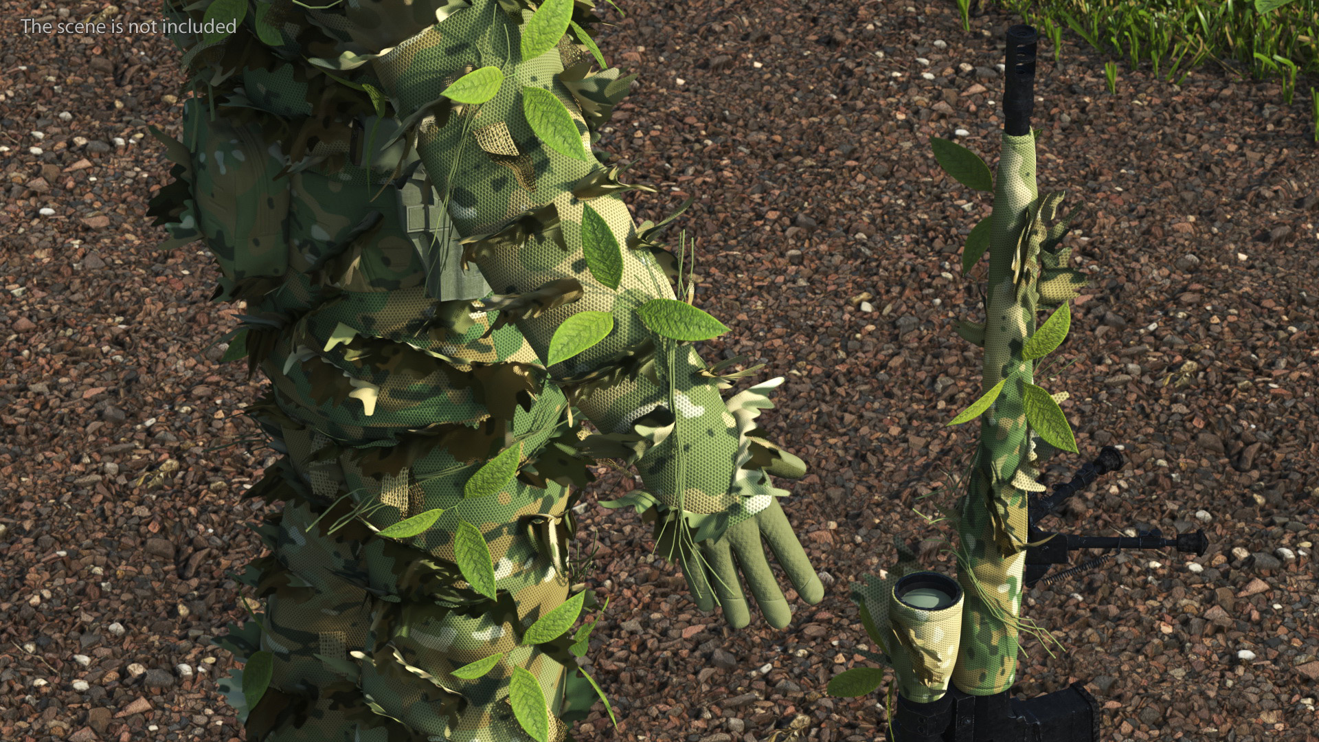 Sniper in Leaf Ghillie Suit T-pose 3D model