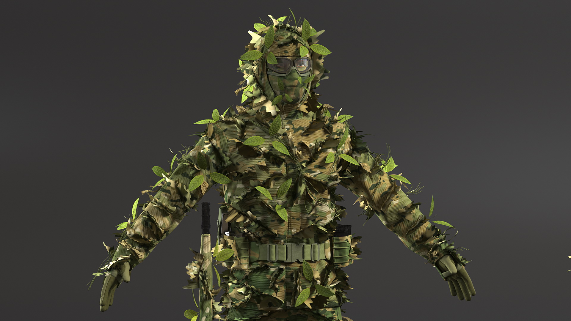 Sniper in Leaf Ghillie Suit T-pose 3D model