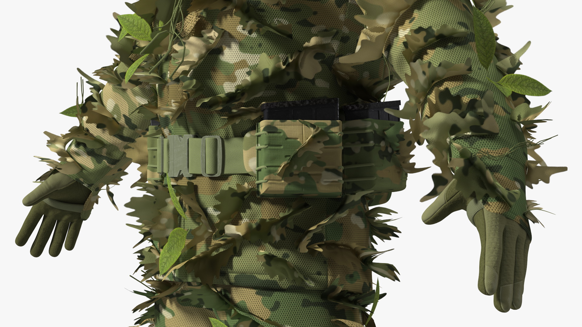 Sniper in Leaf Ghillie Suit T-pose 3D model