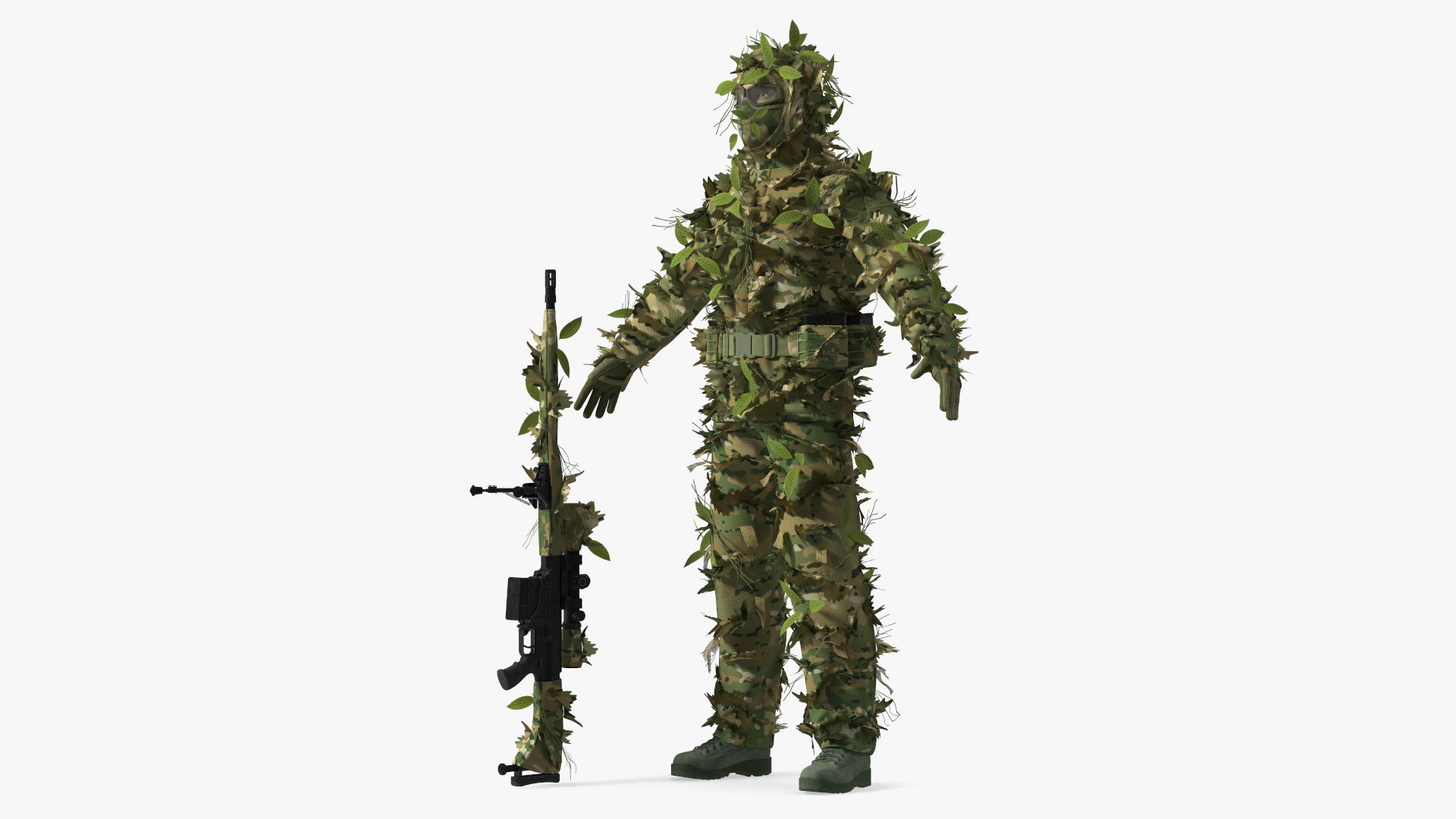 Sniper in Leaf Ghillie Suit T-pose 3D model