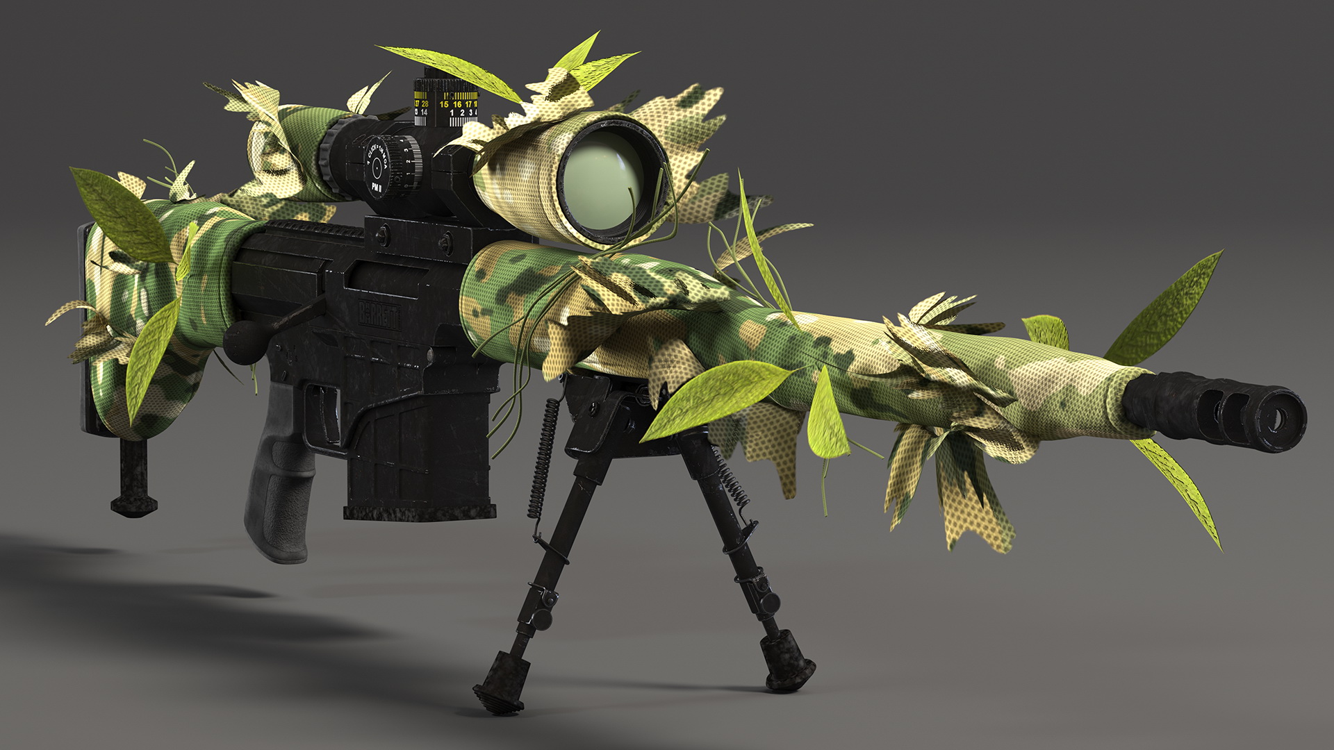 Sniper in Leaf Ghillie Suit T-pose 3D model