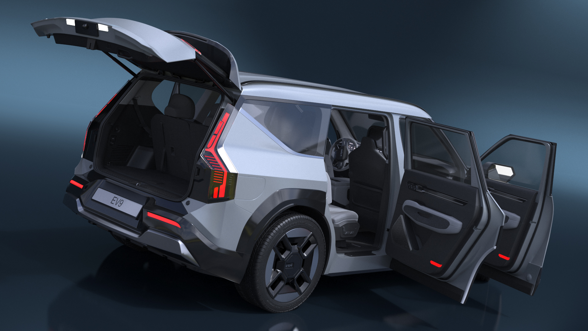 KIA EV9 Electric SUV Silver Rigged 3D model