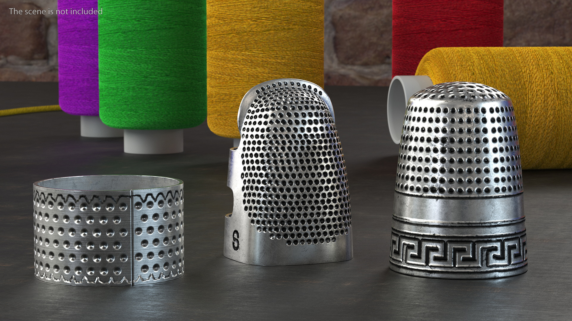 3D Quilting Thimbles Silver Set model