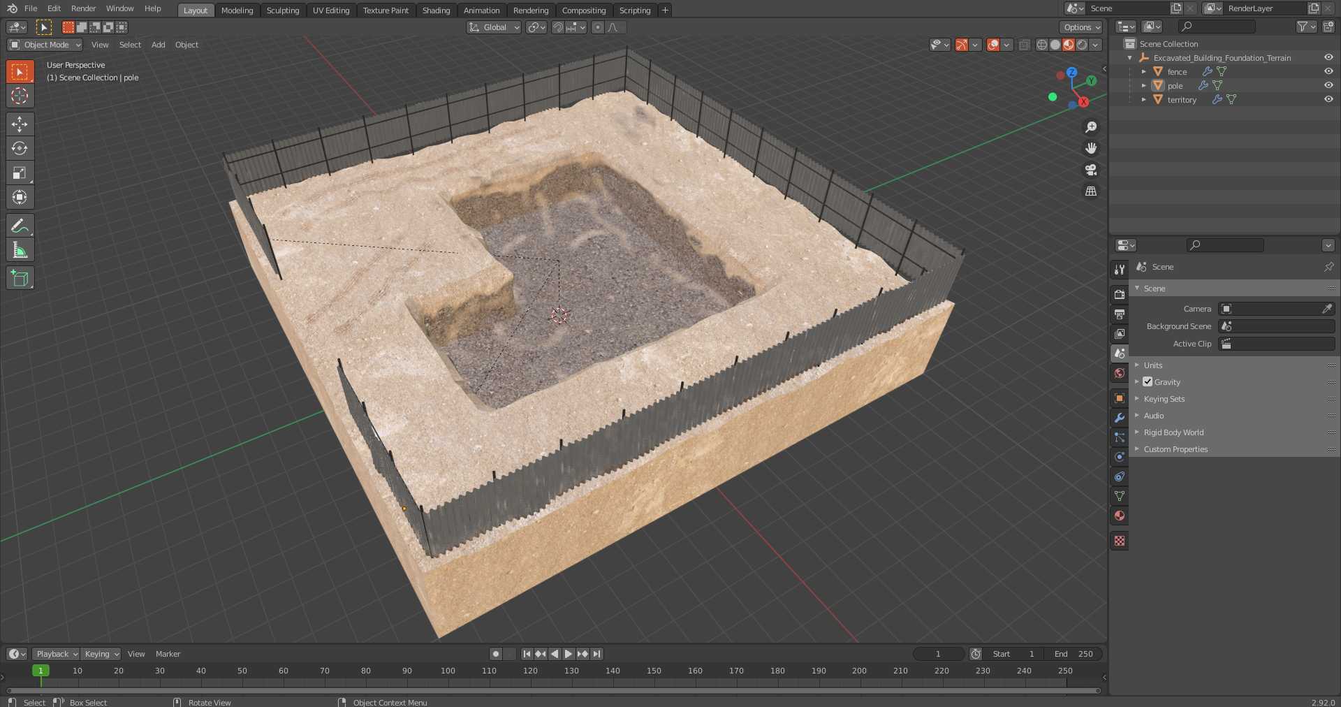 Excavated Building Foundation Terrain 3D