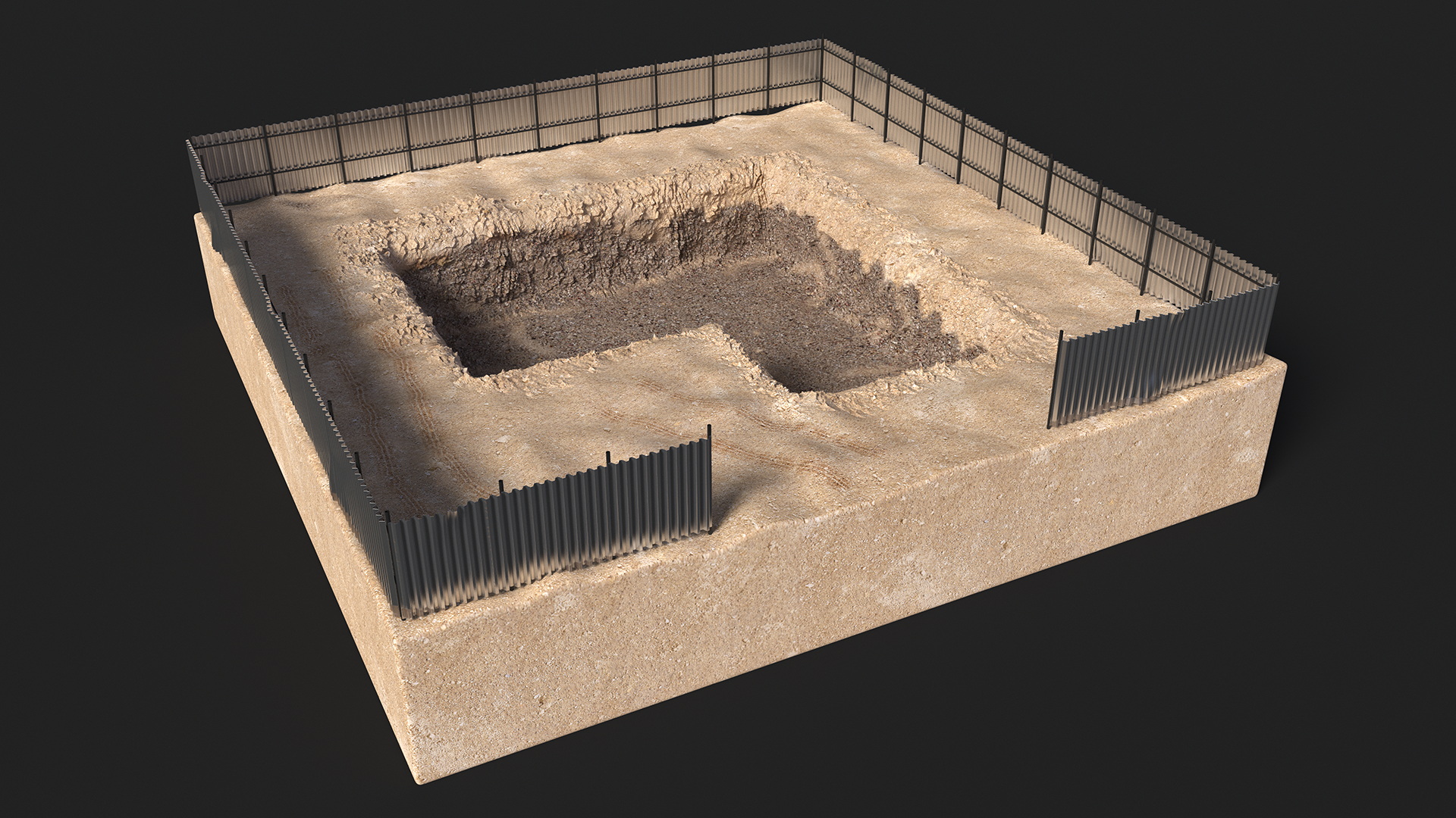 Excavated Building Foundation Terrain 3D