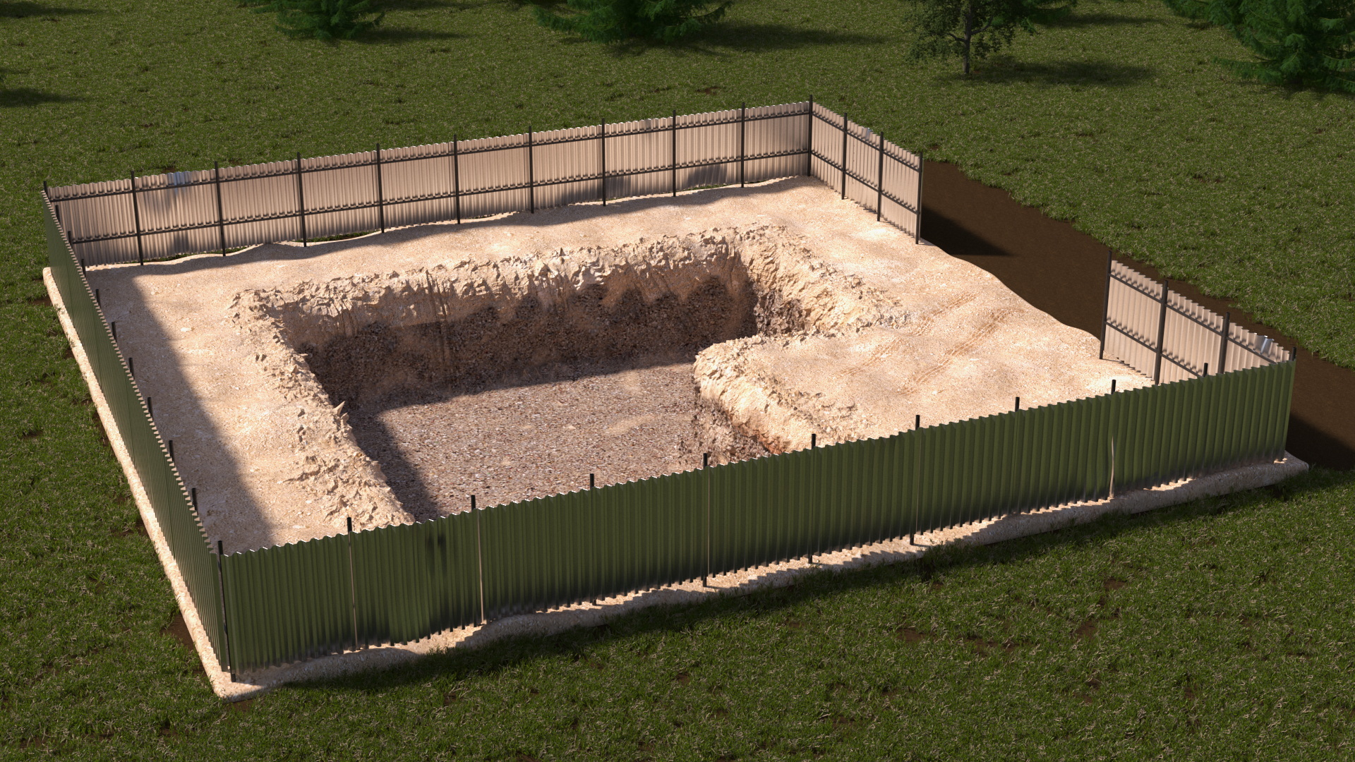 Excavated Building Foundation Terrain 3D