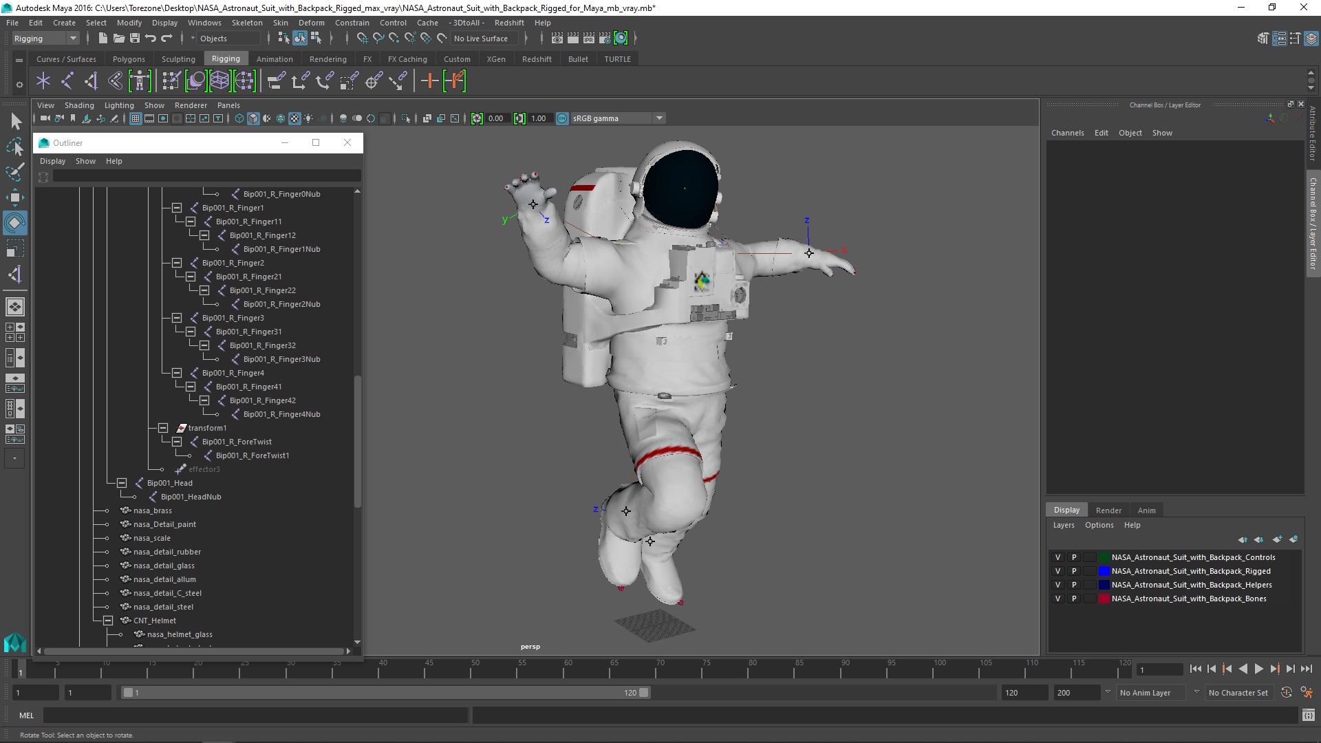 NASA Astronaut Suit with Backpack Rigged for Maya 3D model