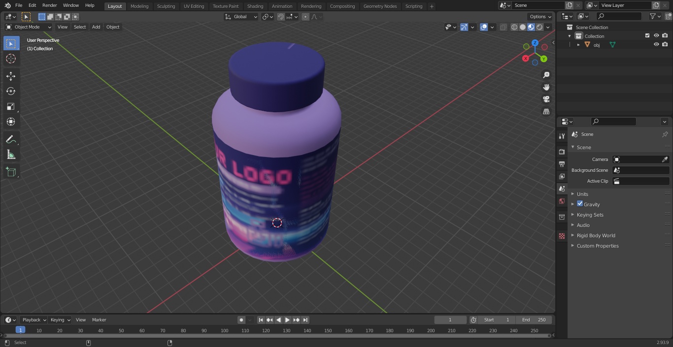 3D Plastic Jar Mockup Blue model