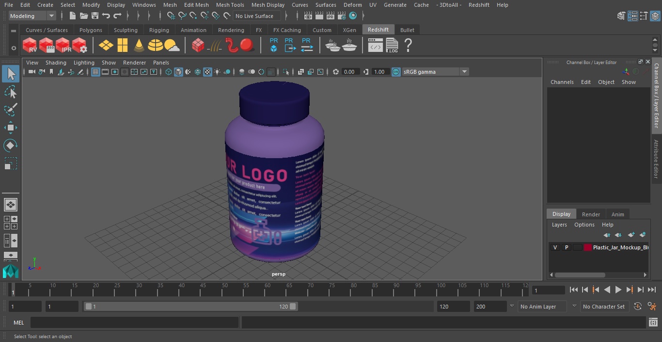 3D Plastic Jar Mockup Blue model