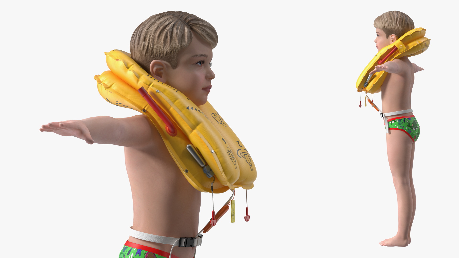 Child Character with Life Vest T-Pose 3D